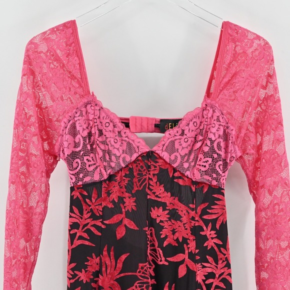 Delias Dolls Kill Watermelon Sugar Velvet Burnout‎ Dress Size M Lace Floral Mini - Picture 9 of 13